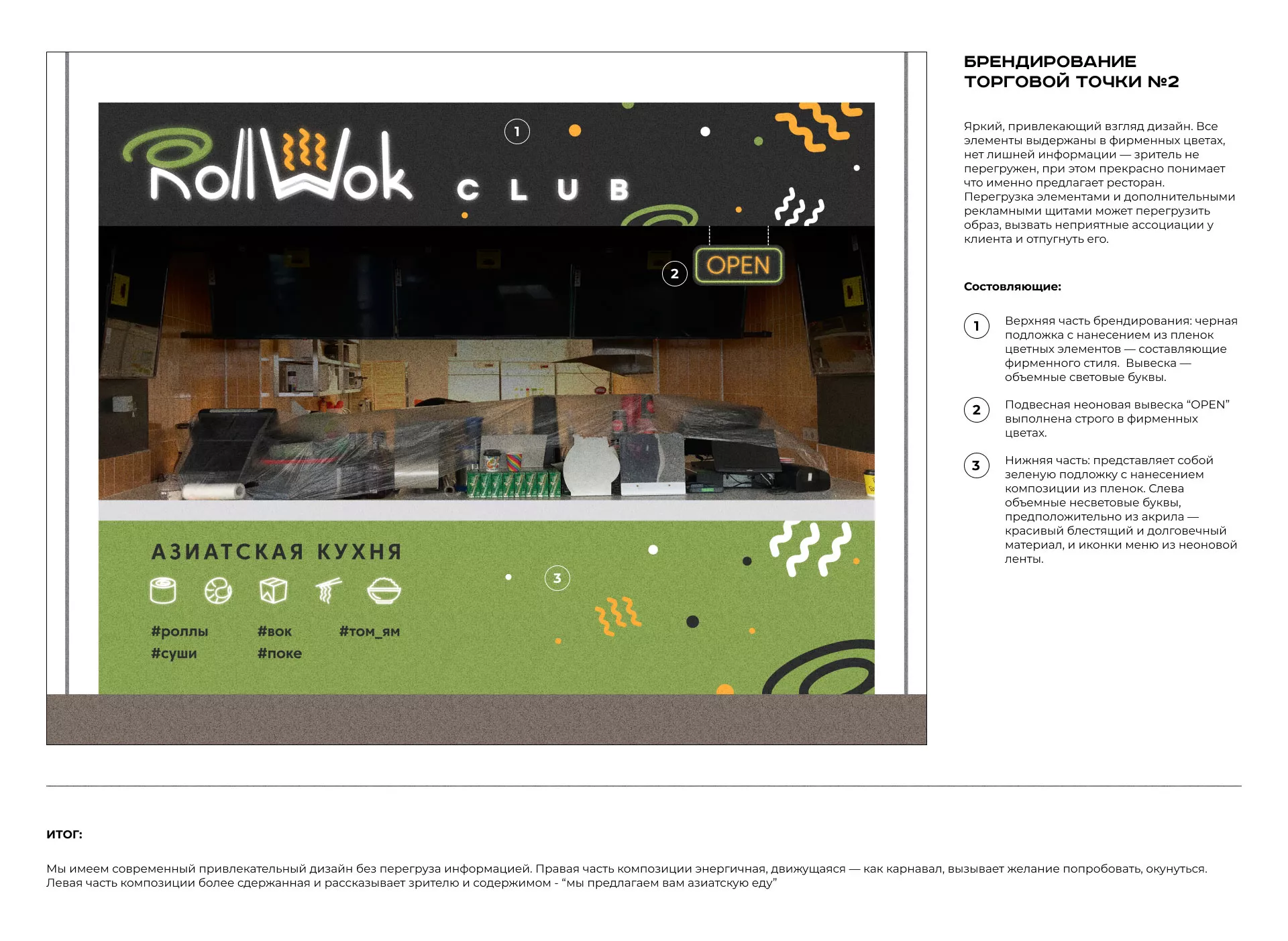 Брендирование торговых точек суши-бара «Roll Wok Club» в Киреевске