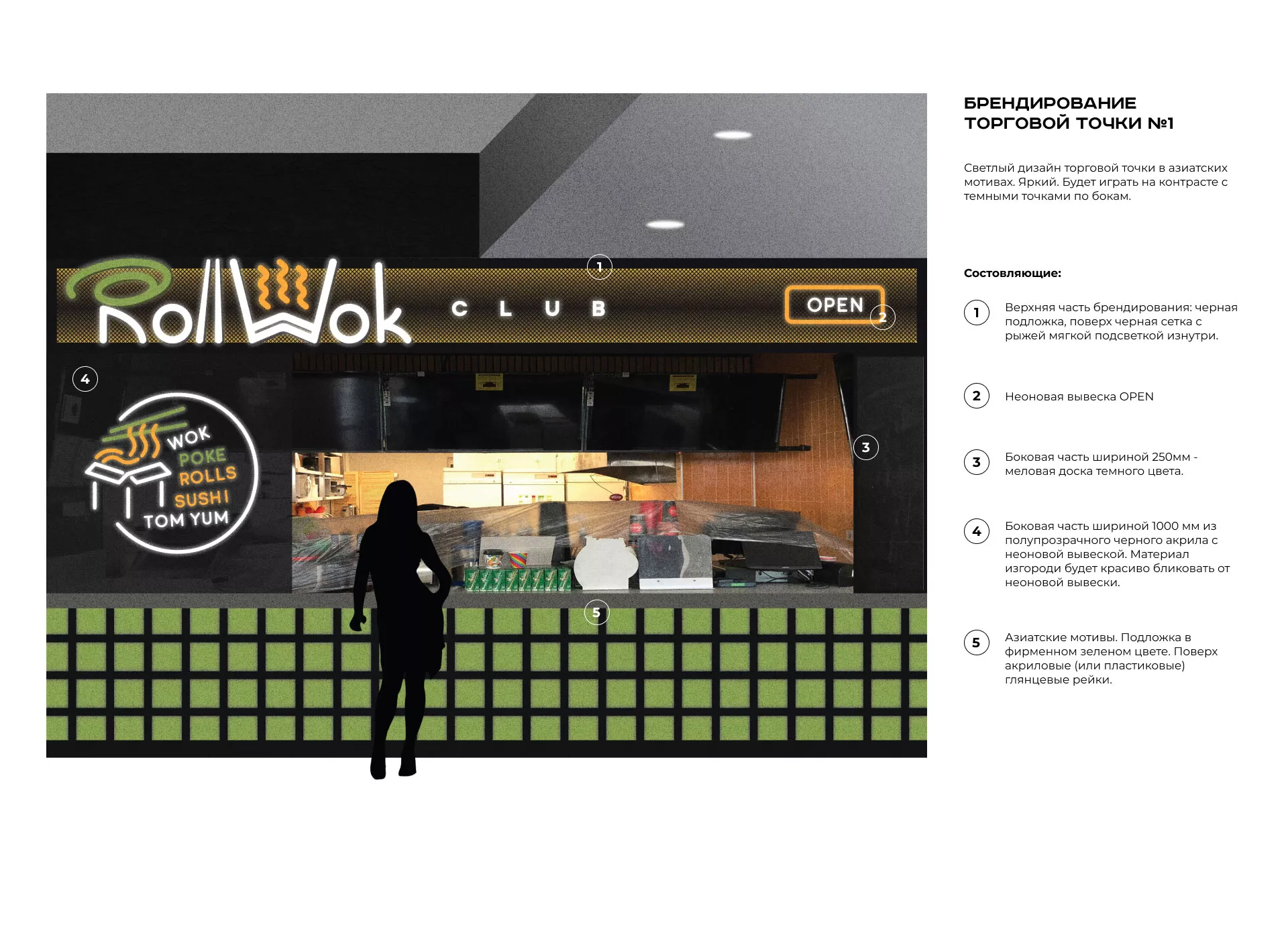 Брендирование торговых точек суши-бара «Roll Wok Club» в Киреевске
